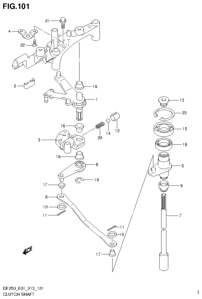 Suzuki DF200T, DF200Z, DF225T, DF225Z, DF250T, DF250Z CLUTCH SHAFT (DF225Z E1) parts diagram